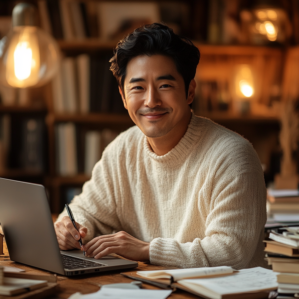 u9159577153_A_Korean_man_in_his_mid-30s_sitting_at_a_cozy_woo_5d2e4919-8851-4c30-b61e-169c535d7d76_0